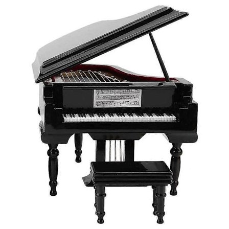 Miniatyr Piano Modellbyggsats Musikinstrument med Stol, Kontorsdekoration (Svart, Utan Musik) Sm