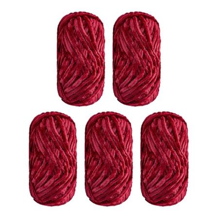 5 Pakk Supermyk Chenillefløyel Garn Strikkeull Tykk Varm Hekle Strikkegarn for Kunststrikking Dukke DIY Veske Gensere 500g, dyp rød deep red