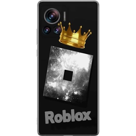 Yhteensopiva Puhelinkuori Motorola Motorola Edge 30 Ultra Minimaalinen musta ja hopeanvärinen Roblox-symboli, jossa on kultainen kruunu ja ylellinen