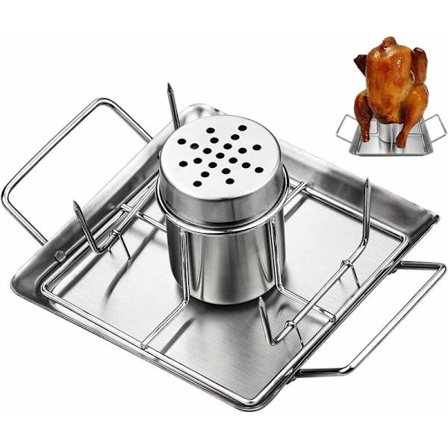 Olutgrilli, ruostumattomasta teräksestä valmistettu kanagrilli, olutgrilli, jossa on 4 vihannespinon grilliin, uuniin tai savustukseen (3 grillattua 