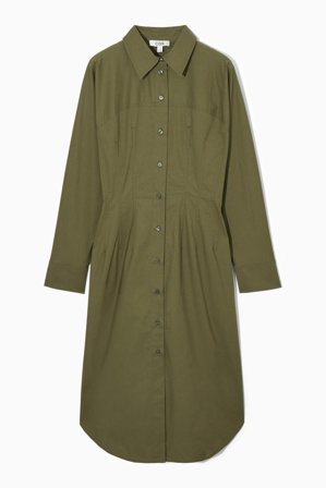 COS Women's Waisted Midi Shirt Dress in Green