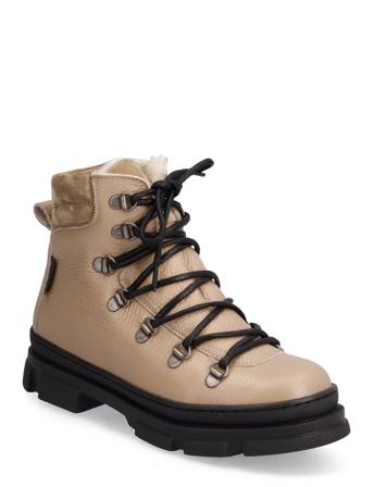 Boots - Flat - With Lace And Zip Beige ANGULUS