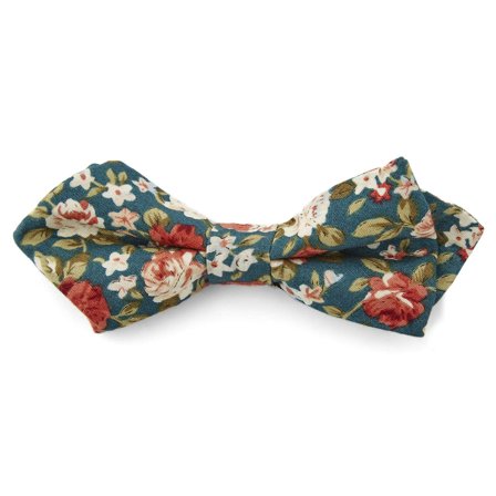 Turquoise Floral Pointy Pre-Tied Bow Tie for Men - Pre-tied bow ties