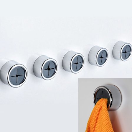 5 stk. runde klæbende tryk-håndklædekroge til køkken, hånd og dis