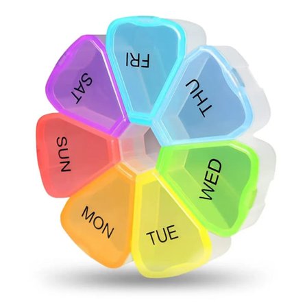 Pilleboks 7 dager rund regnbue pilleboks tablettboks, fargerik og transparent