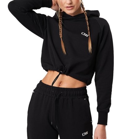 ICANIWILL Women's Adjustable Cropped Hoodie Women long-sleeved sweaters Black S