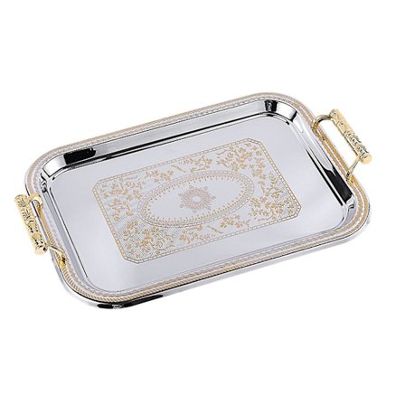 Nordisk Serveringsbrett i Rustfritt Stål med Håndtak Elegant Rektangulært Kaffebar Mat Holder Dessert