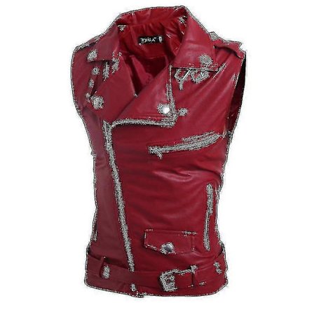 Lærväst for menn, Slim Fit, Multi-glidelås, Slag, Kort lærväst