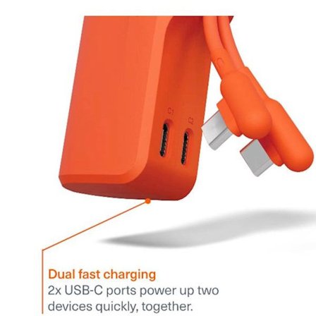 Cygnett Powerbank Thumboost 5K Orange 5000mAh med Integreret USB-C Kabel