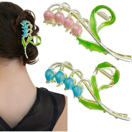 2 stk. Blomster Metal Hårklemme Klemmer Blomster Klo Stor Hovedbeklædning Haj Hårklemme Spænde Hårklemmer Stærkt Hold Hårklemmer Fashion Hår Tilbehør