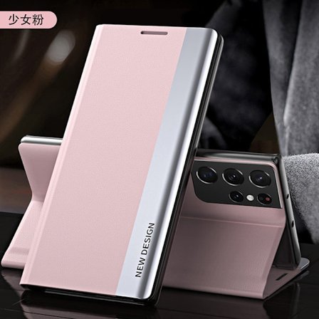 Etui til Samsung S25ultra girly pink galvaniseret stand vindue læder