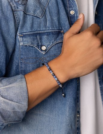 Nialaya Men's Beaded Bracelet With Blue Dumortierite And Silver - Blue - L 18 cm