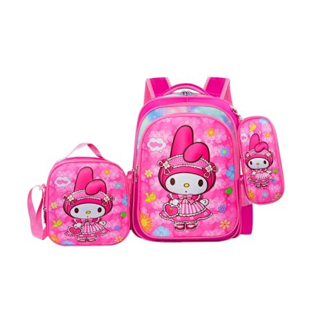 3D Skoletasker Melody Studenter 3-delt Sæt Skoletaske Børn i Årskursus 1-6 Rygsæk Penalhus Madkasse