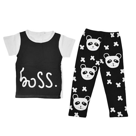Moderne Baby Bomuldsklæder Outfits Småbørn Åndbar Bomuld Shorts Panda Mønster Bukser Sort 90cm