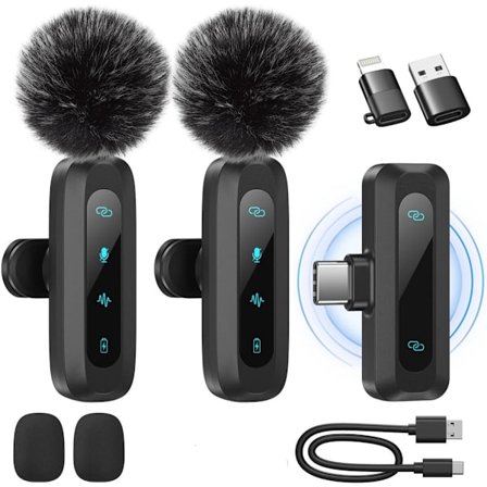 ING Trådløs Mikrofon 2 Stykker Lavalier Mikrofon Trådløs Bluetooth Mikrofon Lavalier Mikrofon Lavalier Mikrofoner Plug & Play Støj Sort