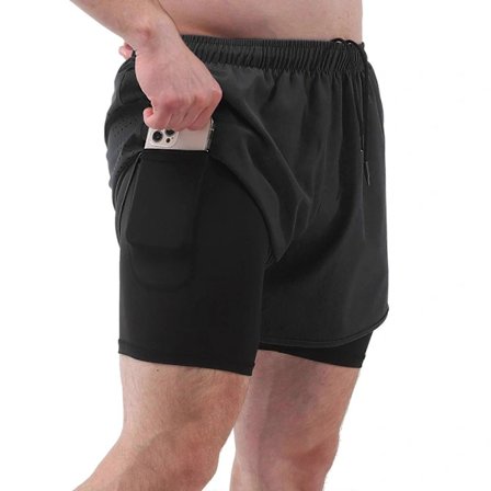 Herre Sportshorts med For 2-i-1 med Lommer Hurtigtørrende Løb Cykling Fitness Shorts Sort Large