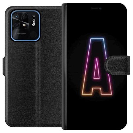 Kompatibel Tegnebogsetui til Xiaomi Xiaomi Redmi 10C Minimalistisk neonbogstav A i regnbuefarvet lys mod sort baggrund i moderne typografisk stil