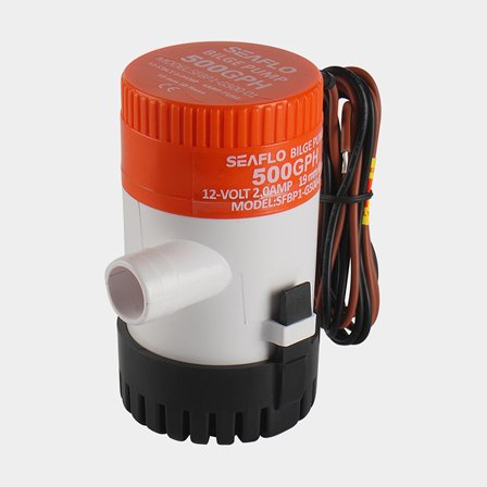 Nedsænkbar elektrisk lænsepumpe SEAFLO 01-500 GPH (31 liter / minut), 24V, manuel driftstart, uden niveauføler