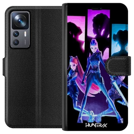 Yhteensopiva Lompakkokotelo Xiaomi Xiaomi 12T Pro Tulevaisuutta ennustava tyttöryhmän kuva, jossa on neonvaloja ja voimakkaita värejä sci-fi-estee