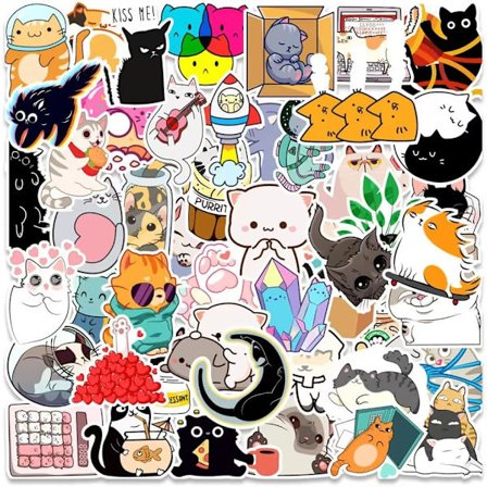 Søde Katteklistermærker til Børns Vandflasker, 50 stk. Vinyl Vandtætte Katte, Børn Voksne Teenagere Festgaver Skateboard Pakke La