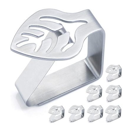 Sæt med 8 skridsikre dugklemmer i rustfrit stål, dekorative, til picnic, grill, bryllupper, fester (blade)