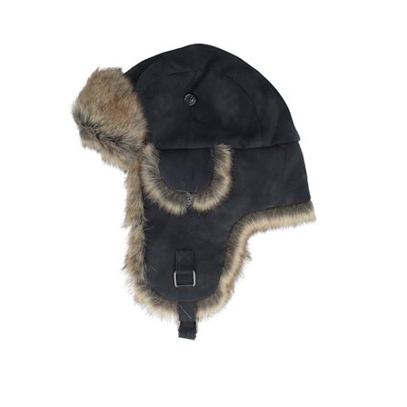 MJM Hats - 42 Faux Leather Mel. Black/Natural Trapper Trapper Black Beanie - @ Hatstore