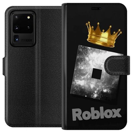 Kompatibelt Lommeboketui til Samsung Samsung Galaxy S20 Ultra Minimalistisk svart og sølvfarget Roblox-symbol med gylden krone og luksuriøs gamer-es