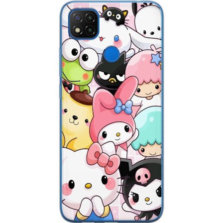 Kompatibelt Mobildeksel til Xiaomi Redmi 9C NFC Tett mønster av søte figurer med store øyne i ulike farger og uttrykk med LABUBU-tekst