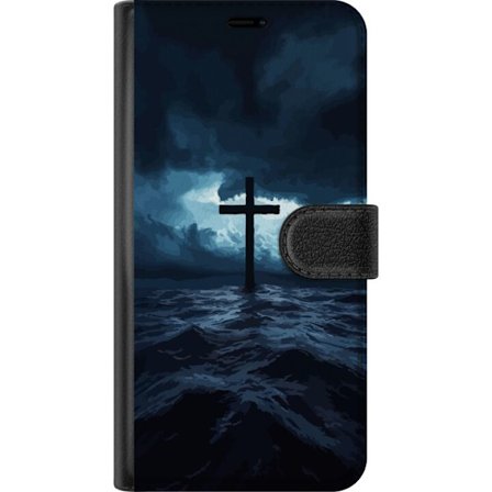 Yhteensopiva Lompakkokotelo Samsung Galaxy A56 Risti myrskyn meressä dramaattinen kristillinen taivas tummat aallot uskonnollinen taide usko risti mer