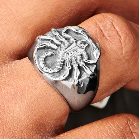Silver-Tone Scorpio Signet Ring for Men - Signet rings