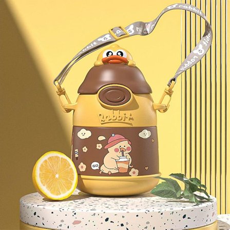 Rustfritt Stål Vannflaske for Barn med Sugerørlokk 500ml 3D Søt