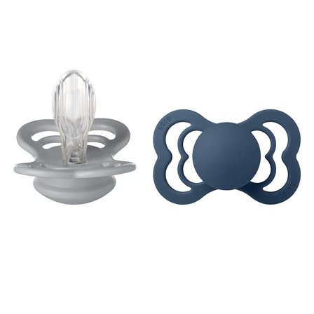 BIBS Pacifier Supreme 2 Pack Silicone Cloud/Steel Blue Size 2, Børn & Forældre, Sutter, Silikonesutter