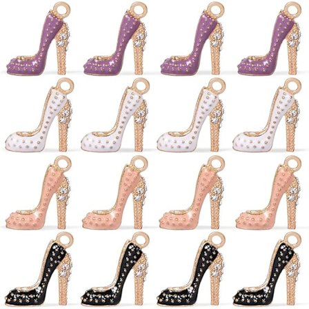 16-pak høj hæl charms 4 farver emalje mode charms, rhinestone nøglering halskæde charms til kvinder piger