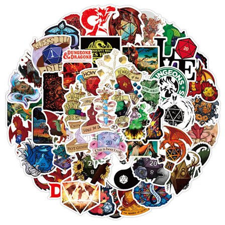 50 stk. Dungeons & Dragons-tema graffiti-klistermærker til telefoner, vandflasker, notesbøger og bagage; vandtætte dekorative mærkater