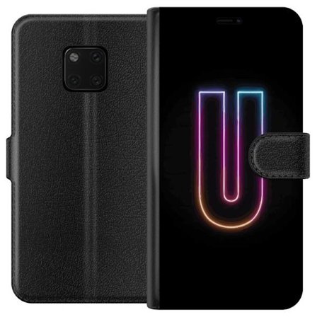 Yhteensopiva Lompakkokotelo Huawei Huawei Mate 20 Pro Minimaalinen neonkirjain U kirkkaalla valaistustehosteella mustaa taustaa vasten