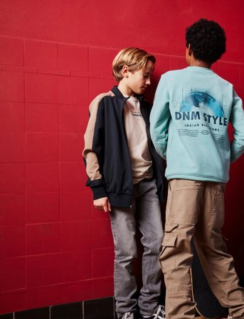 Indian Blue Jeans Zipper Jacket Contrast Sleeve - Black - 164