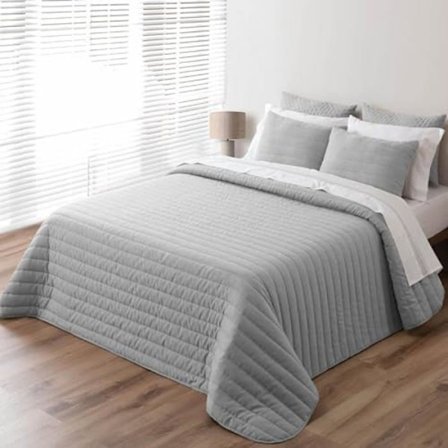 Sengebetræk - PIERRE CARDIN - Boutis i grå hør - 250 x 270 cm - 100 % mikrofiber