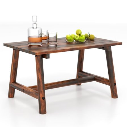 COSTWAY Rektangulært Havebord i Massivt Træ, Lamelplade, til Patio Balkon Stue, Belastning 125 kg, Brun
