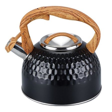 Vannkoker med trehåndtak og fløyte, rustfritt stål, husholdningsvannkoker