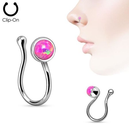 Clip On Rhodiumpläterad näspiercing med Rosa Opal