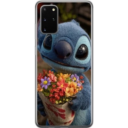 Kompatibel Mobilcover til Samsung Samsung Galaxy S20+ Sød blå figur med store øjne, der holder en farverig buket i en varm og kær stil