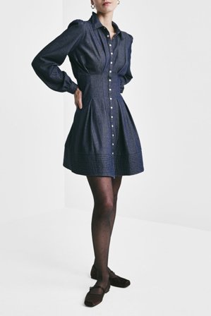 Denim Fitted Dress Dark Blue XS