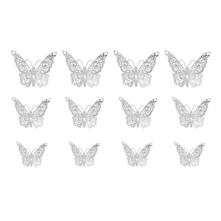 12-pakkaus perhoset 3d seinätarran seinäkoriste seinäkoriste hopea