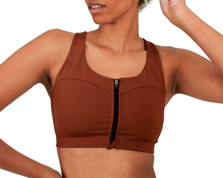 Stay in Place Front Zip Sports Bra Women undergarment Brown XL