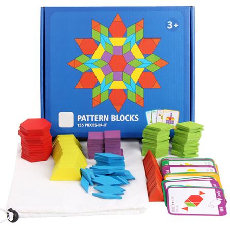 155-osainen puinen pulmapelilohko Tangram-opetuslelut Värikkäät rakennuspalikat