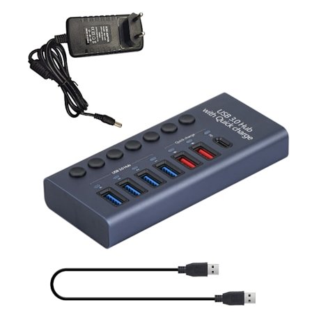 7-ports USB3.0+ Type C Hub med 36W 12V/3A strømadapter 5Gbps høj datahastighed