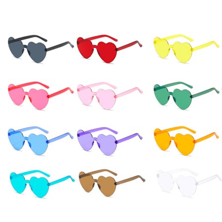 12 Gel farve kærlighed solbriller, rammeløse hjerteformede engel briller, farvede briller