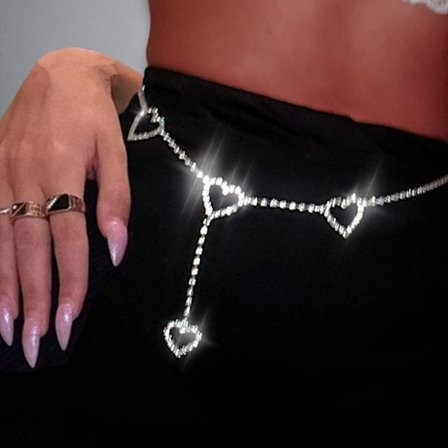 Boho Rhinestone Midjekedja Utskuren Hjärta Body Chain Fest Body Je