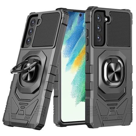 Slidstærkt cover i hård plast med blød inderside og kickstand til Samsung Galaxy S21 FE - Sort