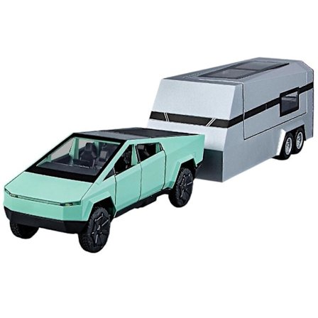1:32 Tesla Cybertruck Pickup Caravan Diecast Modellbil Leketøy Lyd Lys Barnegave Boris Grønn